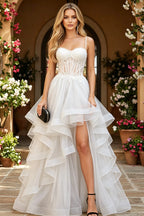 Cocoslly Spaghetti Straps Sleeveless High Waist Long Prom Dress With Beading Pearls And Split | Black Tulle LR0136