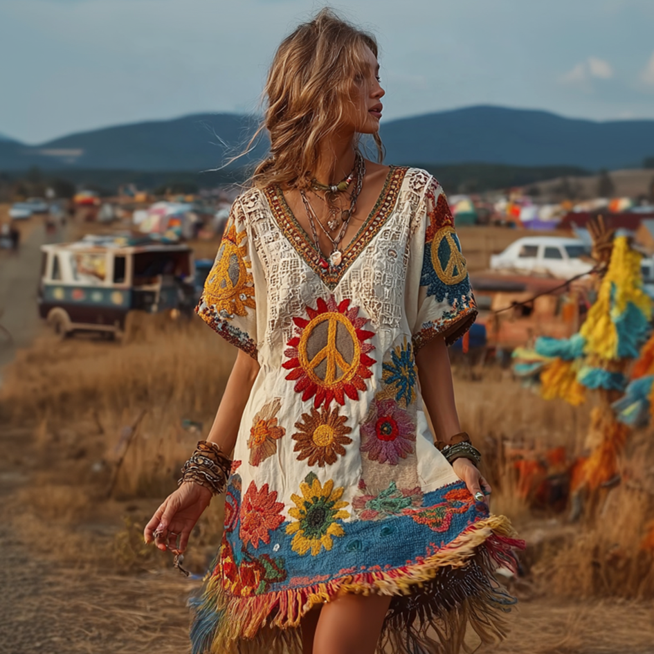 Hippie Retro Style Peace Element Women's Dress