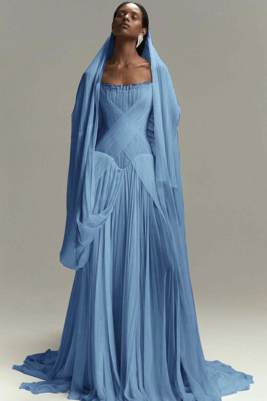 Chic Strapless Sleeveless Long Prom Dress With Pleated Ruffles WQ0086