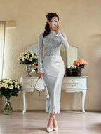 Cocoslly Long Sleeves High Waist Long Mermaid Prom Dress | White Lace And Satin JZ0165