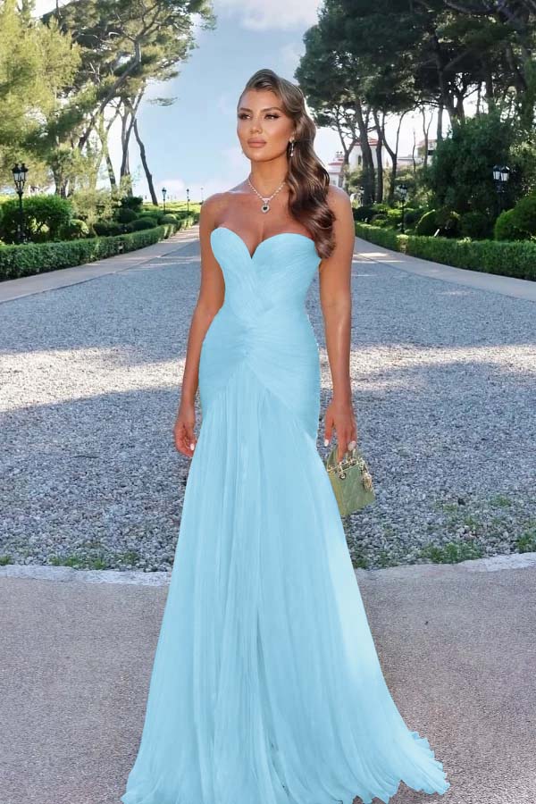 Strapless Sweetheart Sleeveless Long Prom Dress With Pleated JQ0100