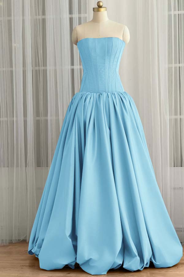 Sleeveless Strapless Long Ball Gown Prom Dress With Pleated WQ0345
