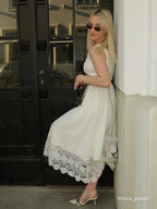 White Lace Classic Square Neck Sleeveless A-Line Maxi Dress