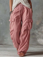 Retro Casual Workwear Style Red Cotton Pants