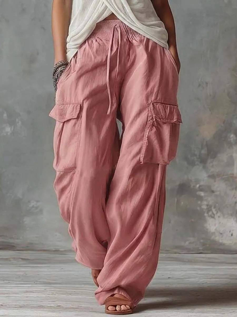 Retro Casual Workwear Style Red Cotton Pants