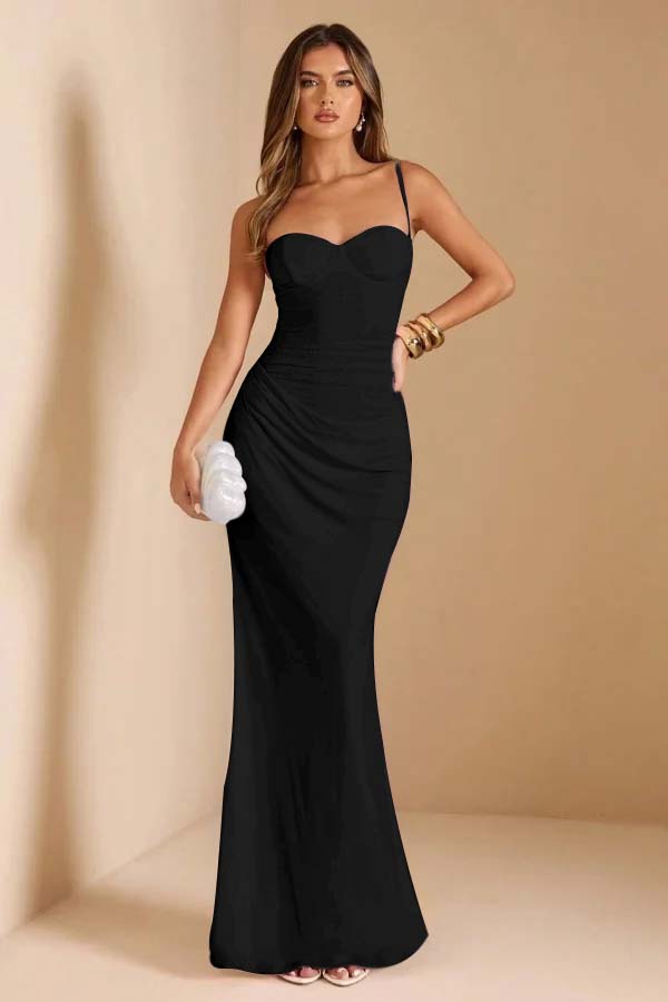 Sleeveless Spaghetti Strap Long Mermaid Prom Dress With Pleated CY0069