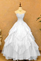 Cocoslly Strapless Sleeveless High Waist Long Prom Dress With Ruffles | Sky Blue Tulle YC0473