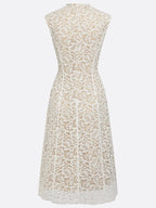 White Lace V Neck Sleeveless A-Line Midi Dress