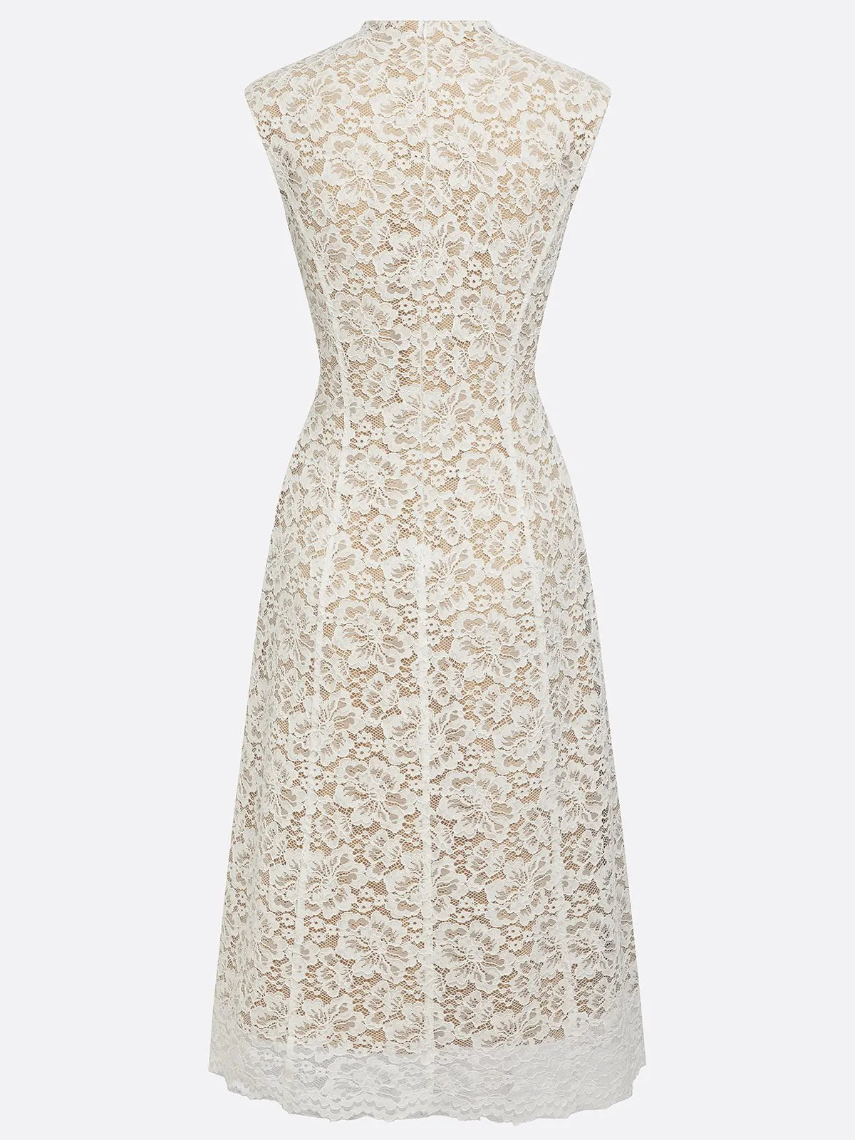 White Lace V Neck Sleeveless A-Line Midi Dress