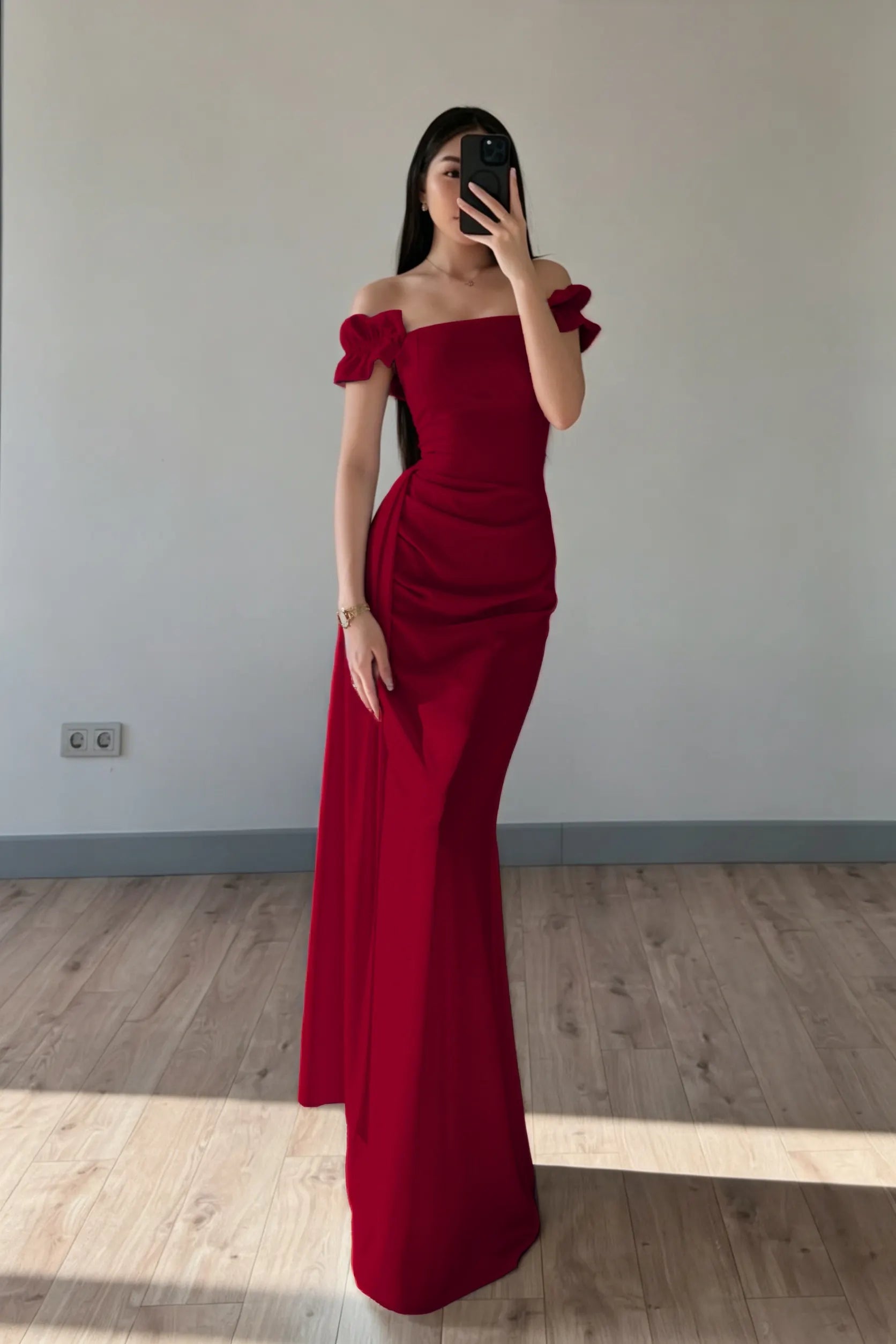 Cocoslly Off-The-Shoulder Sleeveless High Waist Long Mermaid Prom Dress | Baby Blue Satin ZT0711