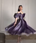 Cocoslly Off-The-Shoulder Sleeveless High Waist Long A Line Prom Dress | Purple Satin CO0219