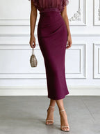 Women Burgundy Mock Neck Short Sleeve Dressy Dress With Top Two-Piece Set