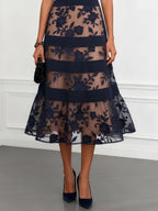Purplish Blue Lace Jacquard Boat Neck Sleeveless A-Line Midi Dress