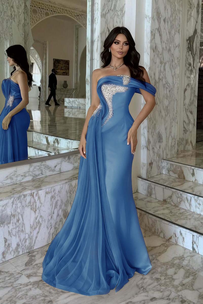 One Shoulder Sleeveless Long Mermaid Prom Dress With Beading WQ0029