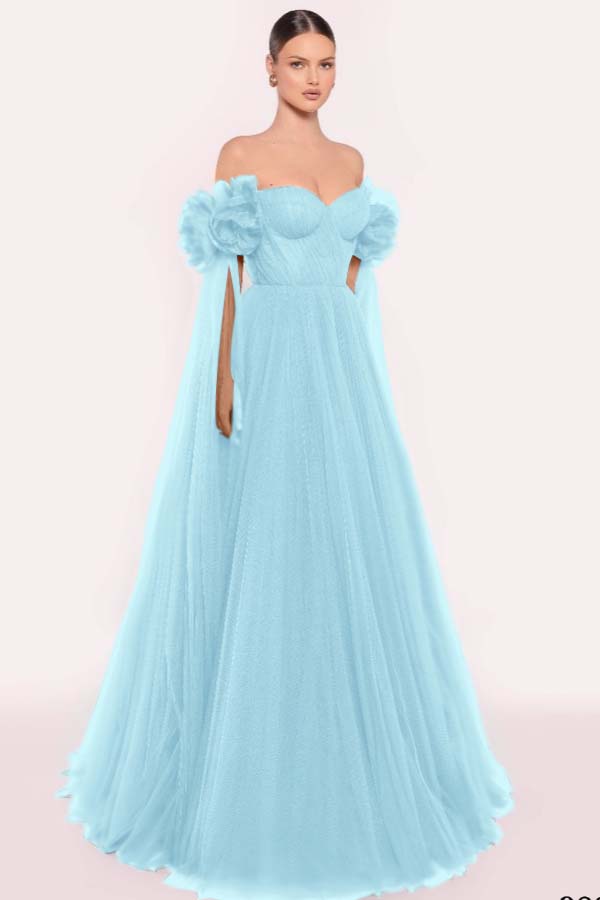 Tulle Off the Shoulder Sweetheart Long Prom Dress With Pleated WQ0206