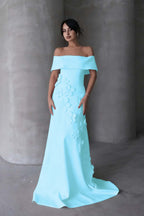 Cocoslly Off-The-Shoulder Strapless Sleeveless Long Mermaid Prom Dress With Flowers Appliqués | Red Satin ZA0194