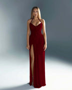 Halter V-Neck Strapless Sleeveless Long Mermaid Prom Dress With Split And Pleated YK0670