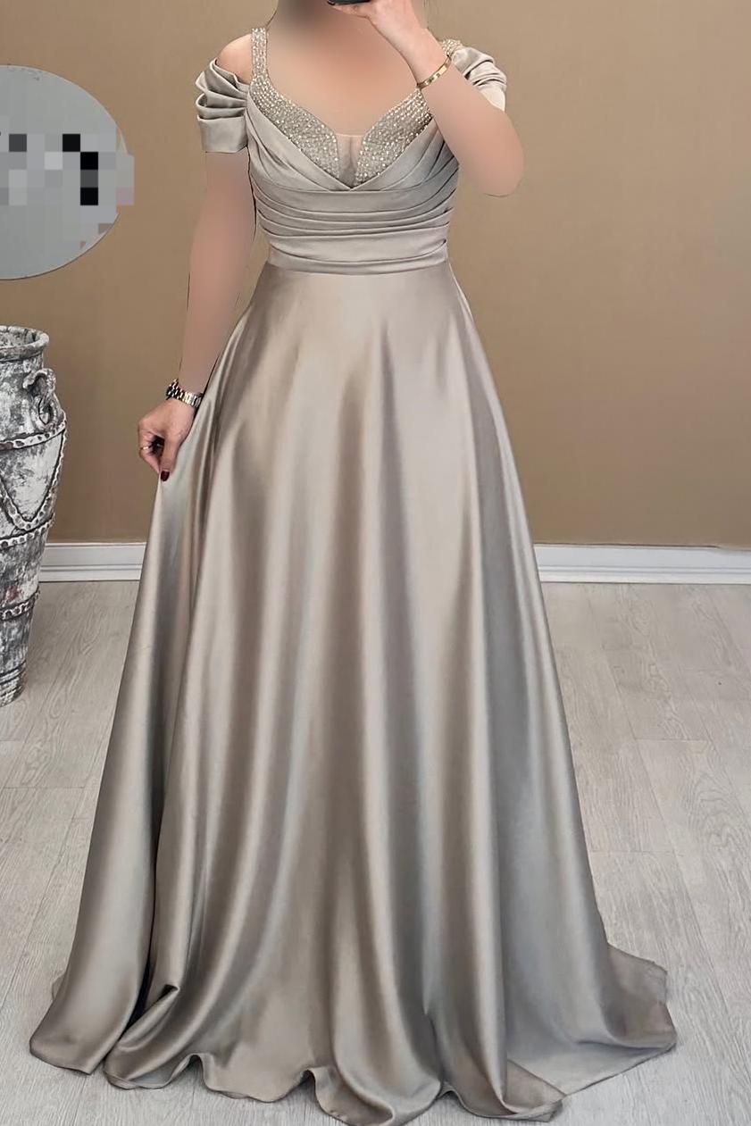 Off the Shoulder Sleeveless Long Prom Dress With Beading Pleated XJ0632