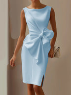 Black 3D Bow Sleeveless Sheath Midi dress
