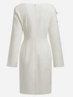Cream White Bow Long Sleeve Sheath Midi Dress