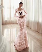 Long Sleeves Sweetheart Long Mermaid Prom Dress With Lace Appliques YK0181