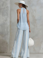 Light Blue Chiffon Striped Pants