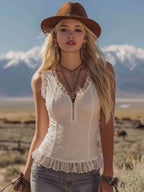 Elegant Lace Half-zip Sleeveless Tank Top