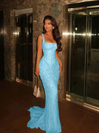 Spaghetti Strap Sleeveless Long Mermaid Prom Dress With Beading YK0285
