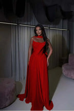 Cocoslly Strapless Sleeveless High Waist Long Prom Dress With Appliques And Scarf | Daffodil Chiffon YQ0072