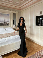 Charming V Neck Sleeveless Long Mermaid Prom Dress With Pleated YK0594