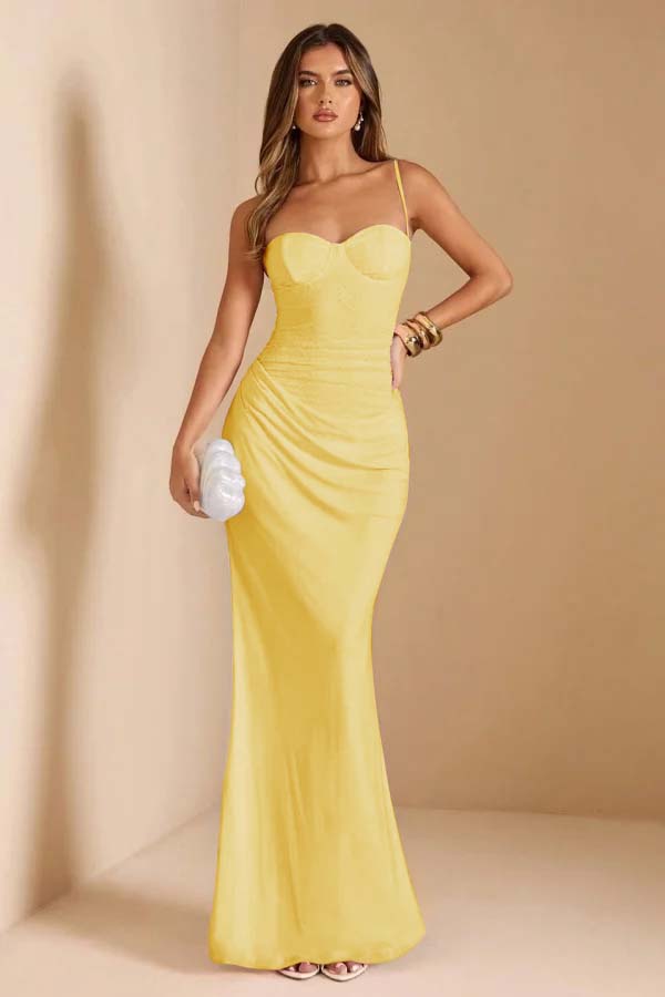 Sleeveless Spaghetti Strap Long Mermaid Prom Dress With Pleated CY0069