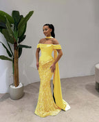 Cocoslly Off-The-Shoulder Long Pleated Mermaid Prom Dress With Beaded-Embroidered And Scarf | Dusty Sage Satin And Tulle ZA0306
