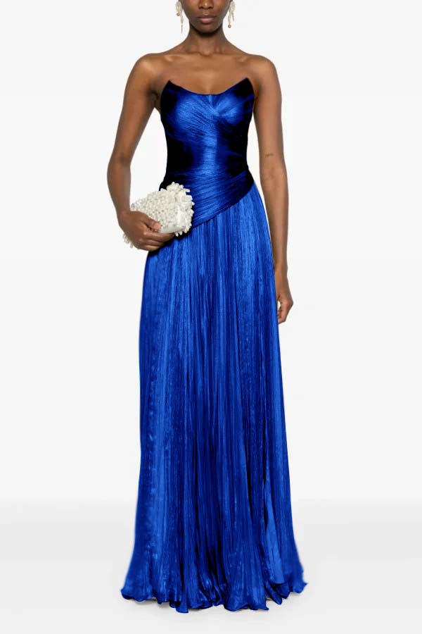 Chic Strapless Sleeveless Long Prom Dress With Ruffles Pleated WQ0236