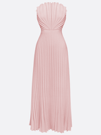 Pink Pleated Classic Strapless Sleeveless A-Line Maxi Dress