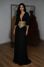Cocoslly V-Neck Long Sleeves High Waist Long Prom Dress With Rhinstone | White Chiffon LR0373