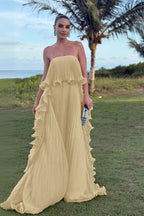 Charming Strapless Sleeveless Long Prom Dress With Pleated Ruffle WQ0065