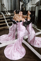 Strapless Sleeveless Long Mermaid Prom Dress With Pleated Gloves WQ0226