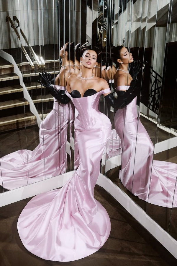 Strapless Sleeveless Long Mermaid Prom Dress With Pleated Gloves WQ0226