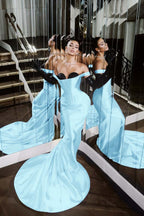 Strapless Sleeveless Long Mermaid Prom Dress With Pleated Gloves WQ0226