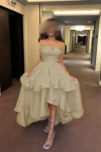 Cocoslly Off-The-Shoulder Sleeveless High Waist Long Prom Dress With Ruffles | Baby Blue Satin ZT0725