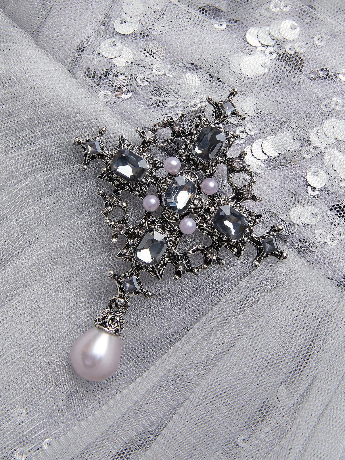 Silver Gray Buckle Sequin Sweetheart Neckline Long Sleeve Sheath Maxi Dress