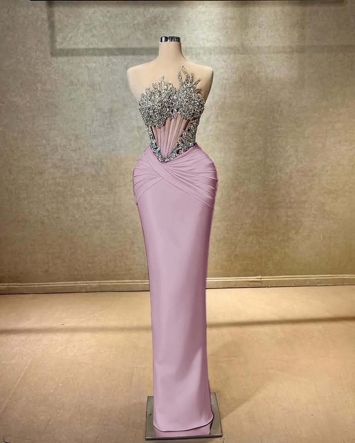 Strapless Sleeveless Long Mermaid Prom Dress With Beading Pleated YK0451