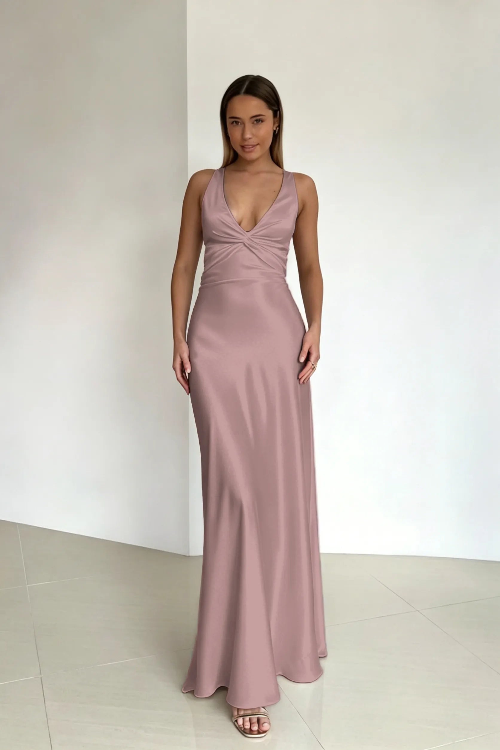 Cocoslly Halter V-Neck Sleeveless High Waist Long Prom Dress | Royal Blue Satin ZT0693