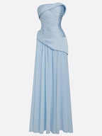 Light Blue Ruched Classic Strapless Sleeveless A-Line Gown Dress