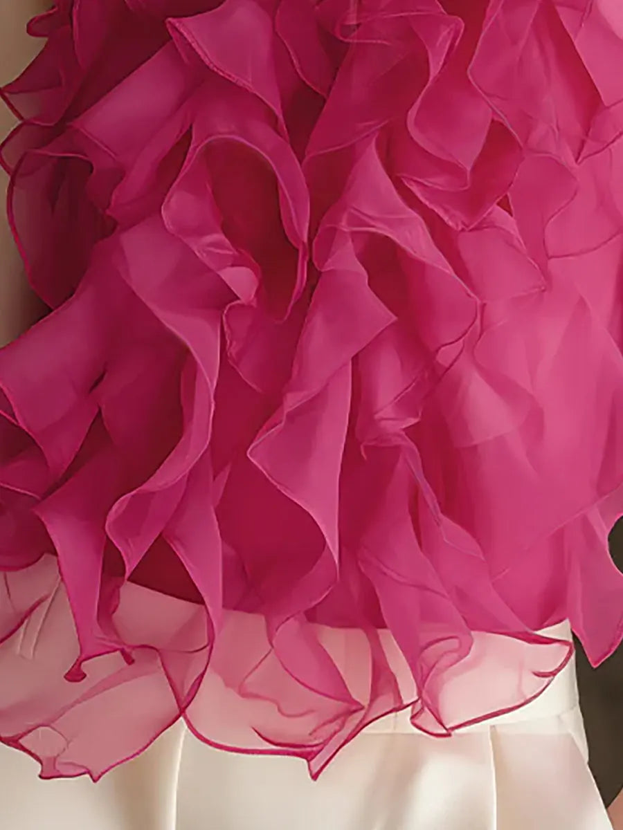 Ruffled High-Neck Sleeveless Chiffon Blouse