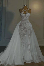 Cocoslly Halter Sleeveless Long Mermaid Prom Dress With Sequins Beadings And Tulle Ruffle | Ivory Tulle YL0335