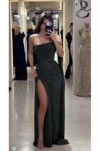 Cocoslly Sleeveless High Waist Long Prom Dress With Deep Split | Olive Green Chiffon CO0146