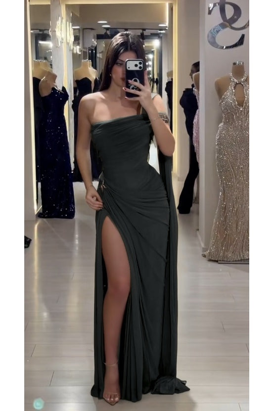Cocoslly Sleeveless High Waist Long Prom Dress With Deep Split | Olive Green Chiffon CO0146