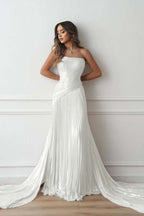 Chiffon Strapless Sleeveless Long Mermaid Prom Dress With Pleated And Ruffles WQ0461