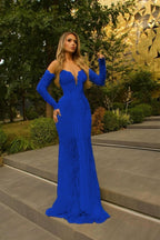 Cocoslly Strapless Sleeveless High Waist Long Mermaid Prom Dress With Gloves | Glod Lace WQ0318